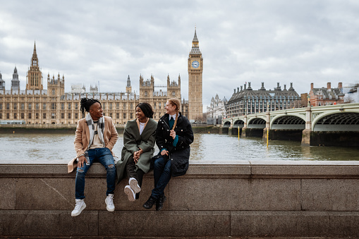Young multi-ethnic tourists in London,UK during wintertime