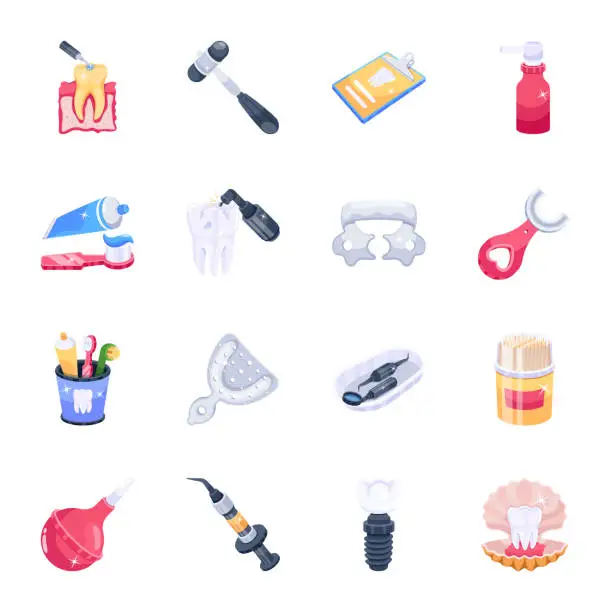 Vector illustration of Trendy Set of Dentistry 2D Icons