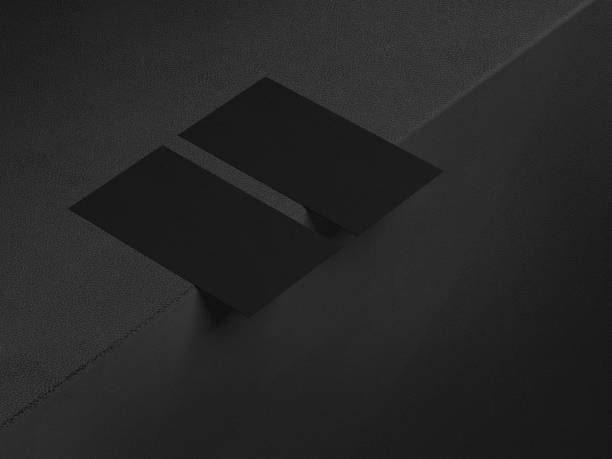 istock Two Black Business Cards made luxury paper on a dark leather background. Creative minimal Business layout. 3d rendering 1464466063