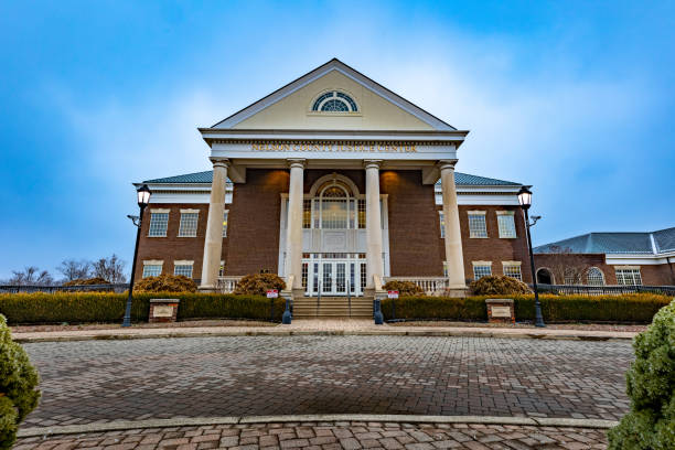istock An old building, the facade of a courthouse and a blue sky 1464470949