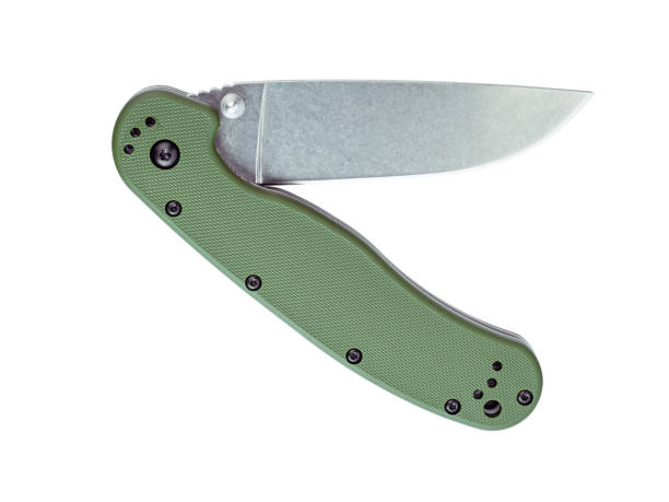istock Edc folding knife with stonewash coated blade isolated on white 1464471012