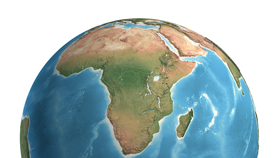 High resolution satellite view of Planet Earth, focused on Africa and Middle East - 3D illustration (Blender software), elements of this image furnished by NASA (https://eoimages.gsfc.nasa.gov/images/imagerecords/147000/147190/eo_base_2020_clean_3600x1800.png)