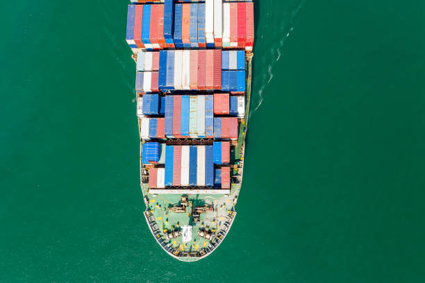 istock Aerial top view of cargo ship carrying container for import export goods  to customer,concept logistic and supply chain 1464478953