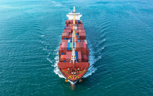 istock Aerial top view of cargo ship carrying container for import export goods  to customer,concept logistic and supply chain 1464480407
