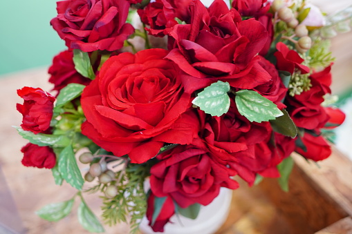 Flower arrangement of red  roses.