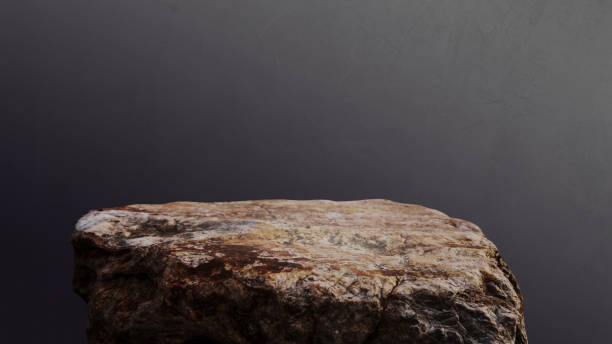 istock Material rock stone stage or podium display product with dark gray wall room studio backgrounds 1464484044