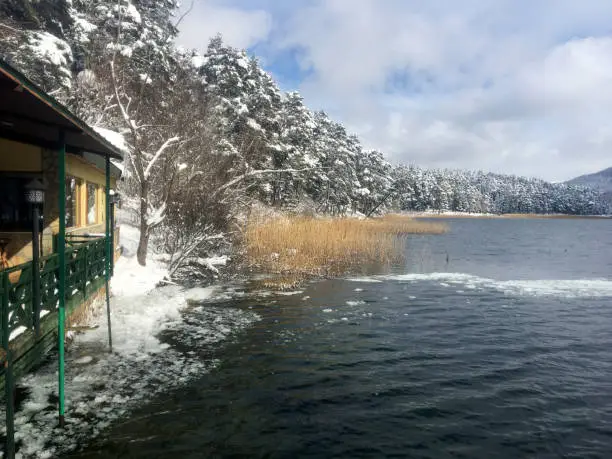 House on the lake in winter