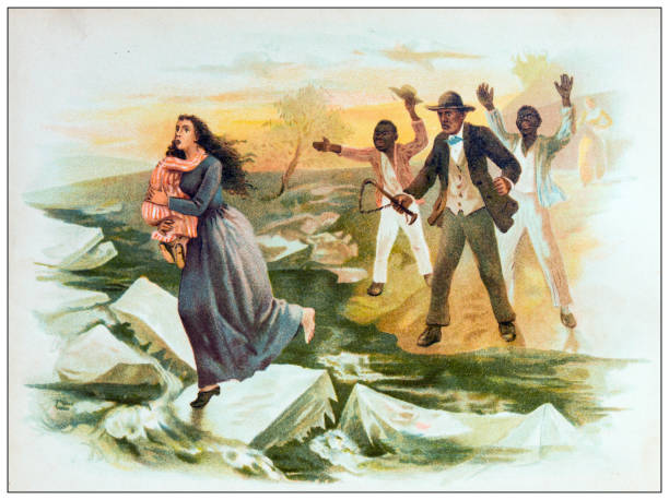 Antique illustration from Uncle Tom's Cabin novel: Eliza Escaping across the Ohio
