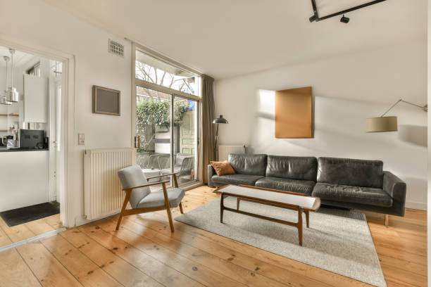istock a living room with a couch and a coffee table 1464500913
