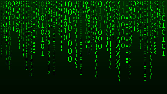 Technology Binary Code Random Falling Digits On Screen Hacked Software ...