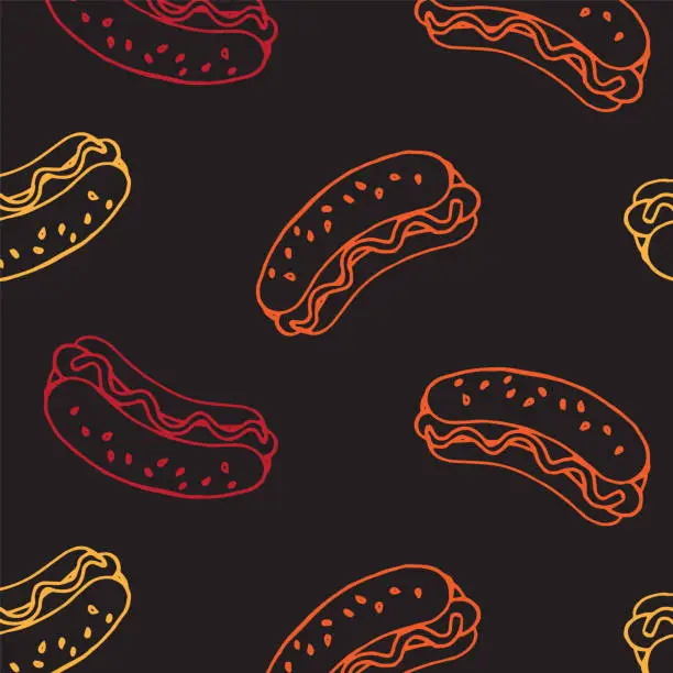 Vector illustration of colorful hotdog pattern on black