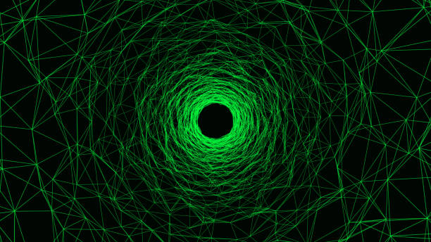 istock Abstract wireframe tunnel. Vector wormhole. 3D portal grid. Futuristic fantasy funnel. 1464502636