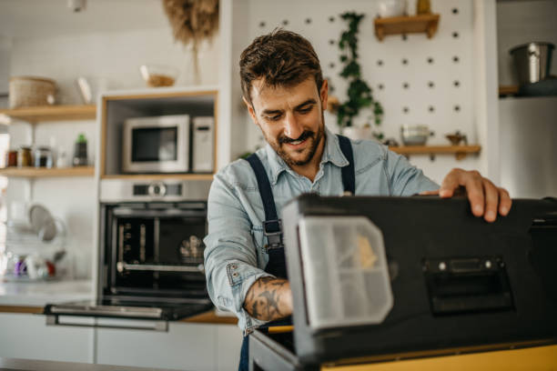 Plumber ready to repair stock photo