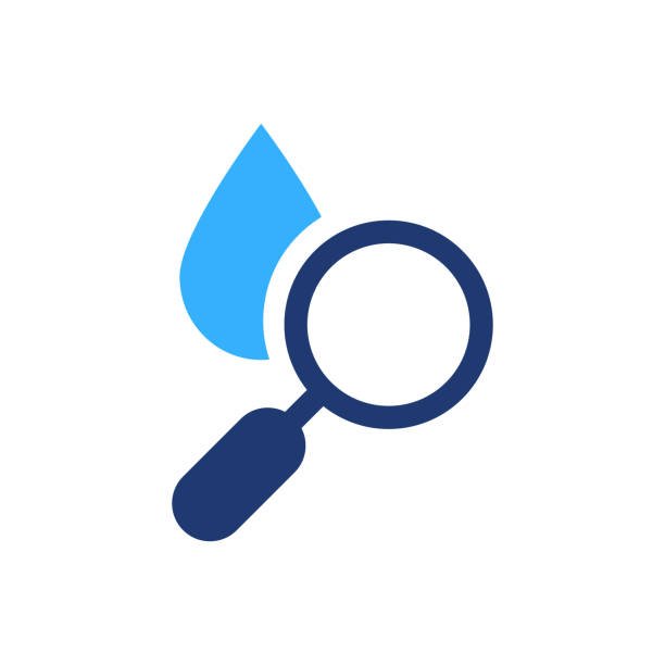 ilustrações de stock, clip art, desenhos animados e ícones de research water quality silhouette icon. magnifying glass with drop water color pictogram. laboratory microbiology test for bacteria. analysis quality of liquid. vector isolated illustration - loupe quality control magnification glass