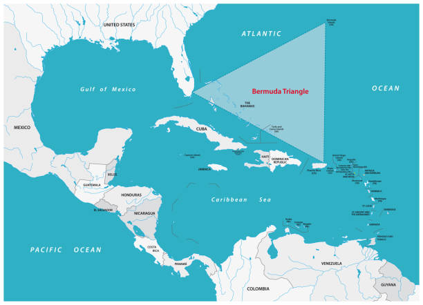 ilustraciones, imágenes clip art, dibujos animados e iconos de stock de mapa del triángulo de las bermudas o triángulo del diablo en el océano atlántico - triángulo de las bermudas