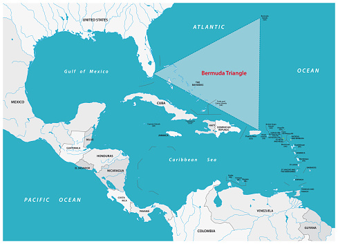 Map Bermuda Triangle or Devil's Triangle in the Atlantic Ocean