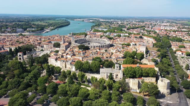 Aerial view of Arles, a small town in France.