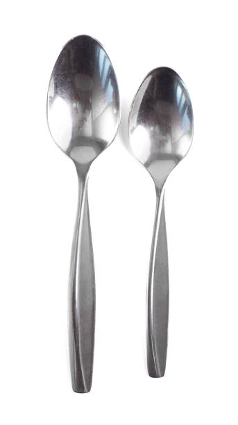 istock Two Stainless Steal Spoons a Large and Small on a White Background 1464514301
