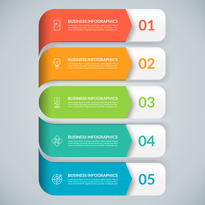 Modern business infographic options banner. Vector template with 5 steps. Can be used for web design, diagram, chart, graph, presentation, business infographics.