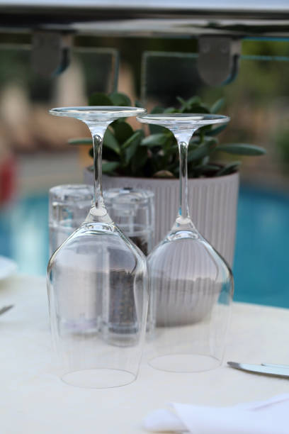 istock Wine Glasses on Table in an Outdoor Restaurant Table 1464521670
