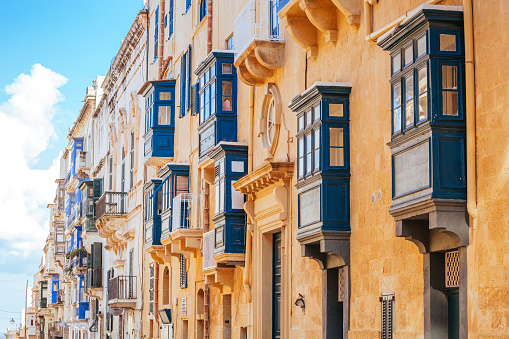 Traditional colorful balconies in Valletta, Malta
