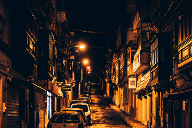 Sliema, Malta -  Old town streets by night.
