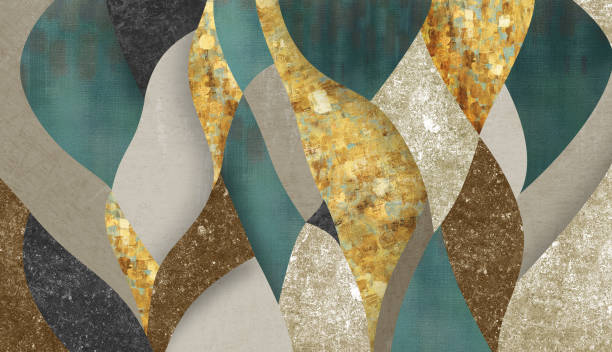 istock 3d Abstract wallpaper for a canvas print. Light turquoise, brown, black-gray, and golden pattern background. 1464525187