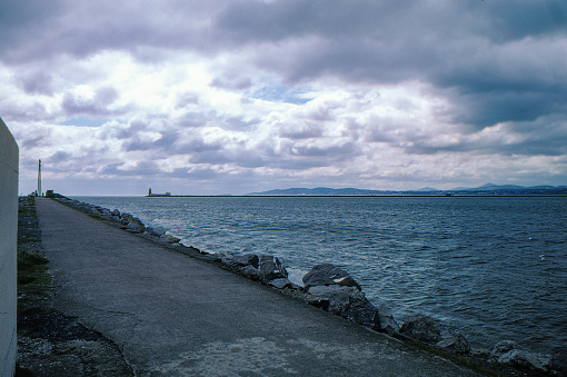 1980s old Positive Film scanned, View of Poolbeg Towers from Clontarf, Dublin, Ireland.