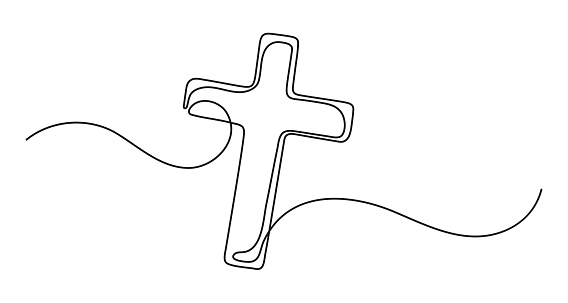 Christian cross. Continuous line drawing. Christianity religion concept.