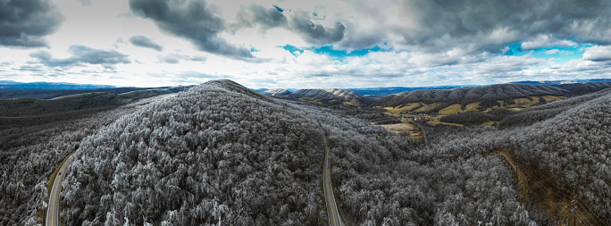 Drone photo of Bath County Virginia Mountains
