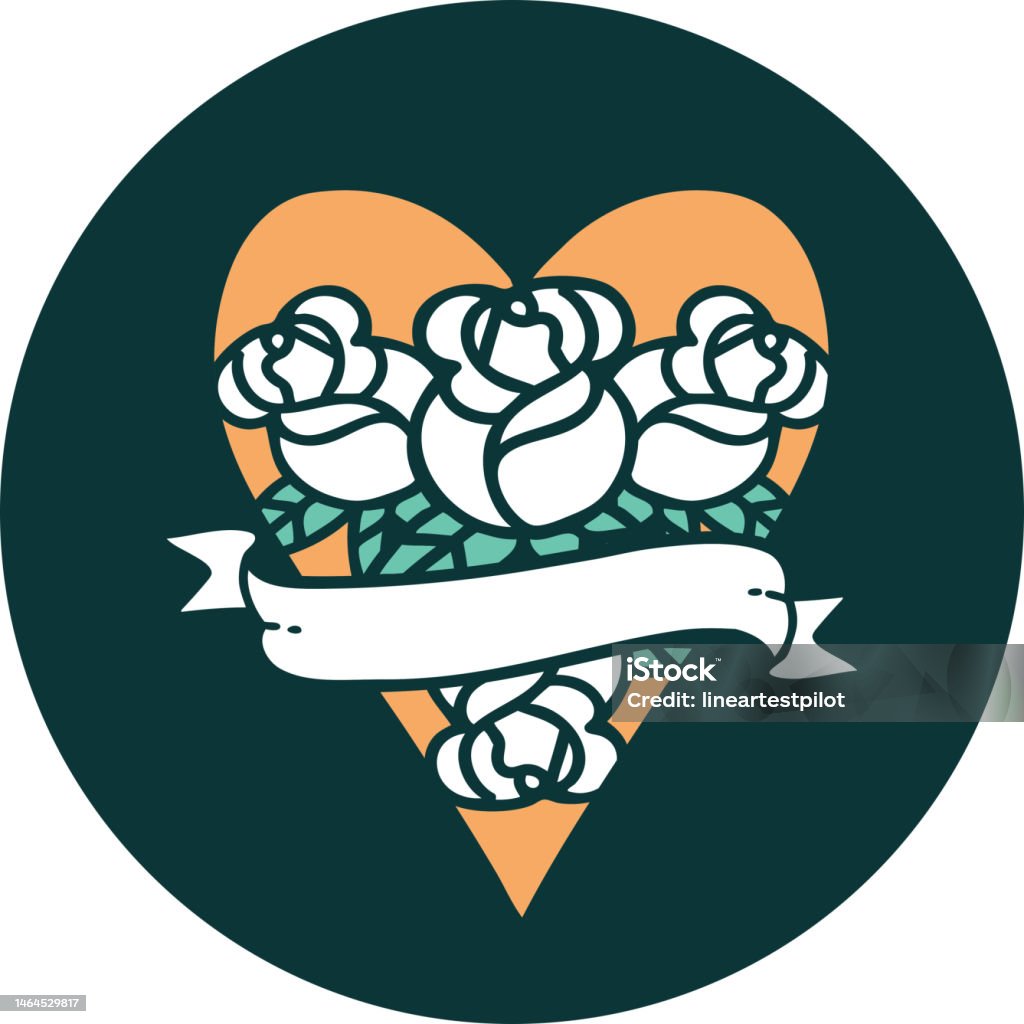 iconic tattoo style image of a heart and banner with flowers - Royalty-free Amor arte vetorial iconic tattoo style image of a heart and banner with flowers - Royalty-free Amor arte vetorial