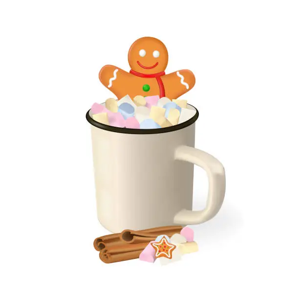 Vector illustration of Cup with marshmallows and gingerbread.