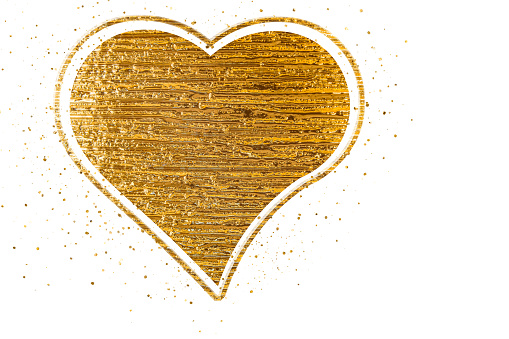 elegant golden heart on white background, copy space