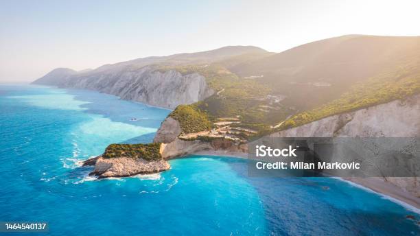 Porto Katsiki The Beautiful Blue Ionian Sea On The Island Of Kefalonia In Greece Stock Photo - Download Image Now