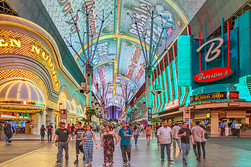 Las Vegas, USA - June 15, 2012: Fremont Street in Las Vegas, Nevada . The street is the second most famous street in the Las Vegas. Fremont Street dates back to 1905, when Las Vegas was founded.