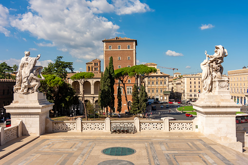 Palazzo Venezia and Vittoriano monument on Venice square in center of Rome, Italy