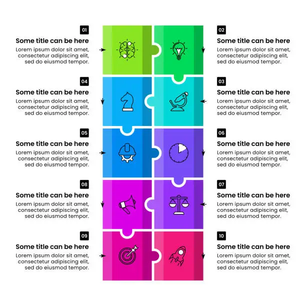 Vector illustration of Infographic template. Timeline with 10 steps created from puzzles