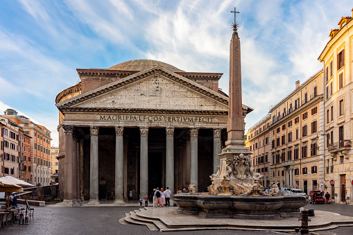 Pantheon in the morning, Rome, Italy, Europe. Rome ancient temple of all the gods. Rome Pantheon is one of the best known landmarks of Rome and Italy