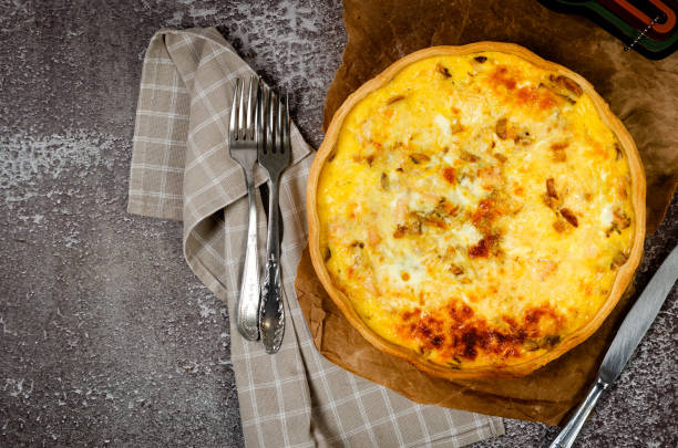 istock quiche Lorraine with chicken, mushrooms on the table 1464554367