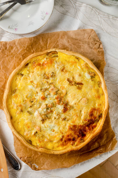 istock quiche Lorraine with chicken, mushrooms on the table 1464554372
