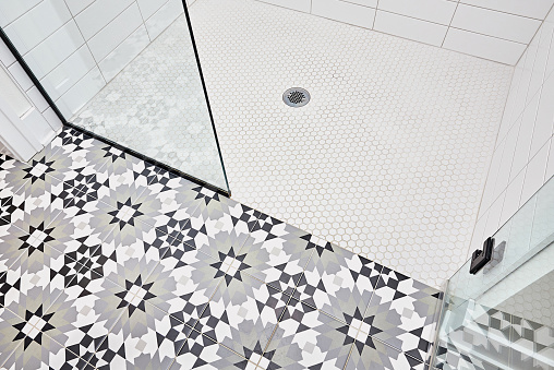Floral tile in bathroom detail