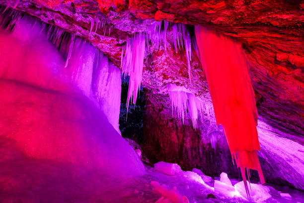 istock Illuminated Ice Cave at Night Scenic Winter Landscape 1464557742