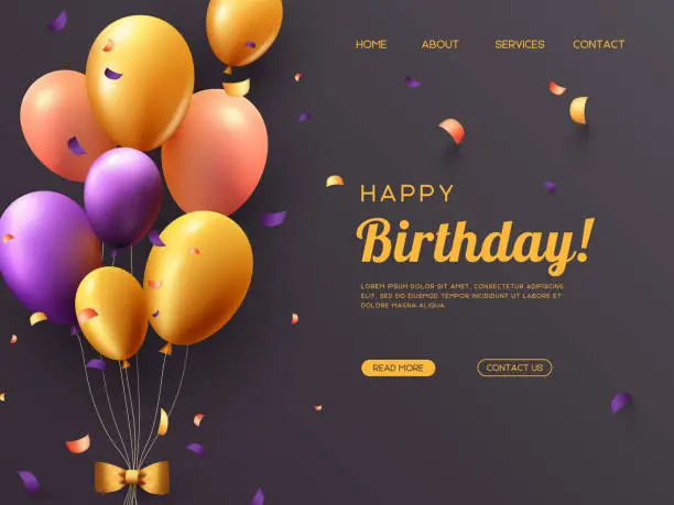 Vector illustration of Birthday website banner with 3d balloons.