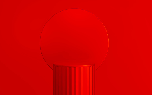 Abstract product presentation pedestal podium platform on the red background