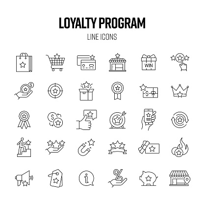 Loyalty Program Line Icon Set. Customer, Store, Bonus, Prize
