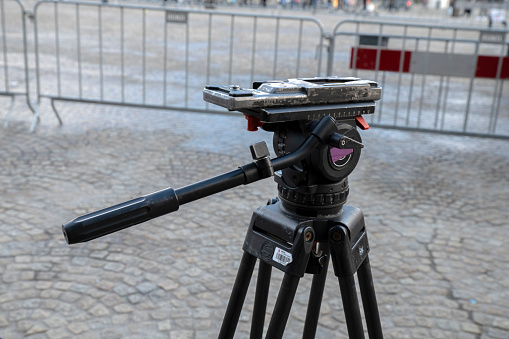 Close Up Tripod For A Video Camera At Amsterdam The Netherlands 17-1-2023