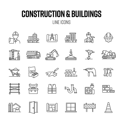 Construction and Buildings Line Icon Set. Project, Architecture, House