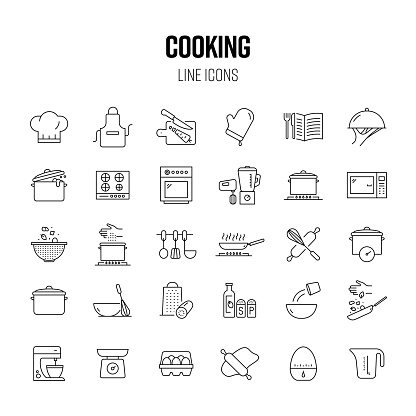 Cooking Line Icon Set. Food, Kitchen, Recipe, Stove