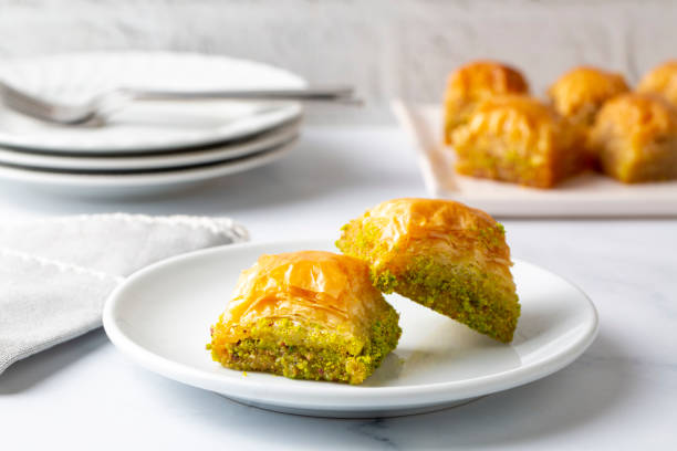 Traditional delicious Turkish dessert; pistachio baklava (Turkish name; kuru baklava)