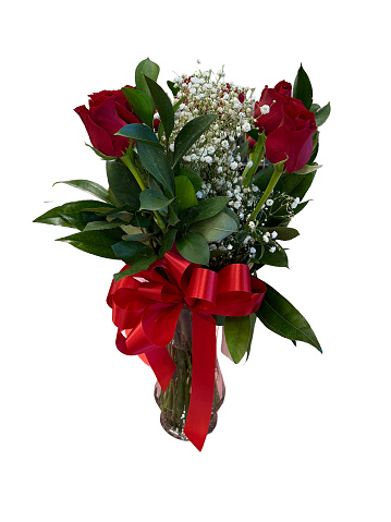 Red roses bouquet on white background
